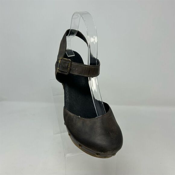Cordani Brown Leather Slingback Heeled Studded Clogs Size 38 Closed Toe Sandals - Picture 4 of 14